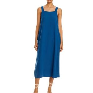Eileen Fisher Square Neck Silk Georgette Dress, Atlantic Blue, Large NWT $398